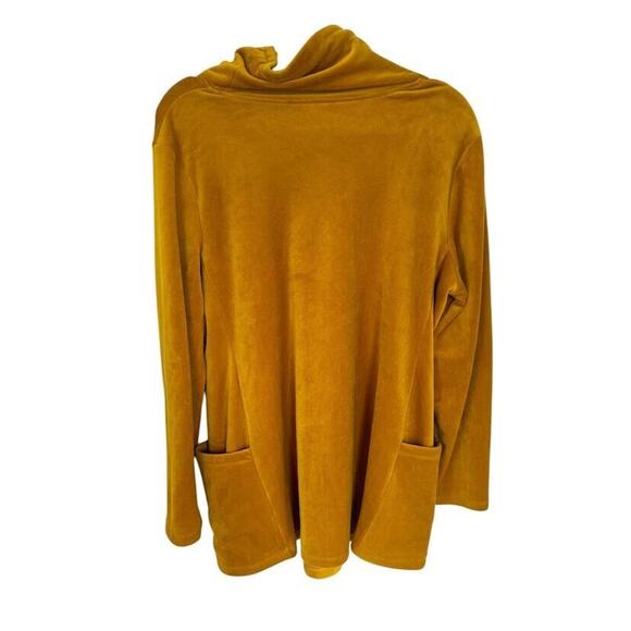 Susan Graver Weekend Large Mustard Yellow Velour Drawstring Cowl Neck Top Tunic - Picture 3 of 6